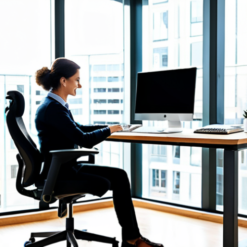 Home 15 에르고노믹 가구의 인체공학적 이론 - Ergonomic Workspace**
"A bright, modern office space featuring a fully adjustable ergonomic chair a...
