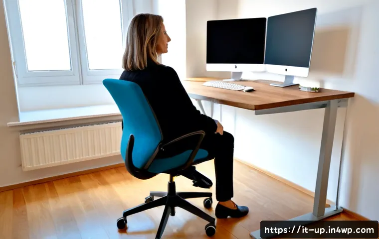 Home 7 스마트 에르고노믹 가구의 미래 - Photorealistic smart ergonomic home office in a refined Milan apartment, an adjustable sit-stand des...